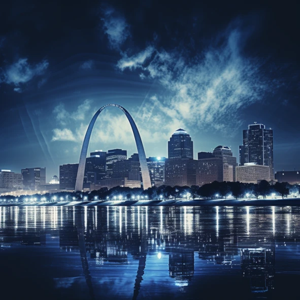 St. Louis City in Missouri at night with blue tint